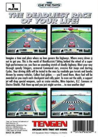 RoadBlasters - Sega Genesis (Mega Drive) (Tengen - 1) video game collectible [Barcode 031763032502] - Main Image 2