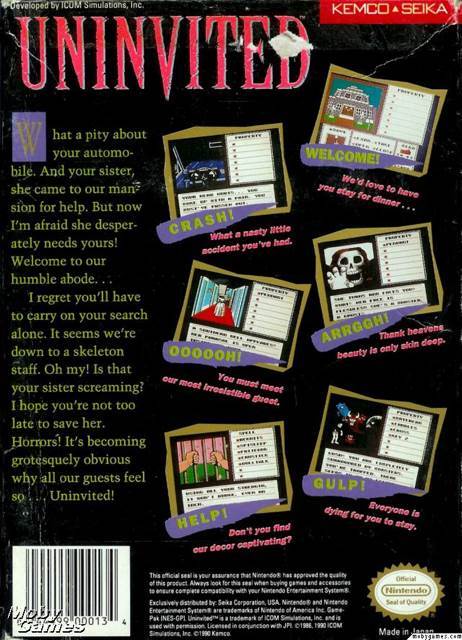 Uninvited - Nintendo Entertainment System (NES) (Kemco - 1) video game collectible [Barcode 044499000134] - Main Image 2