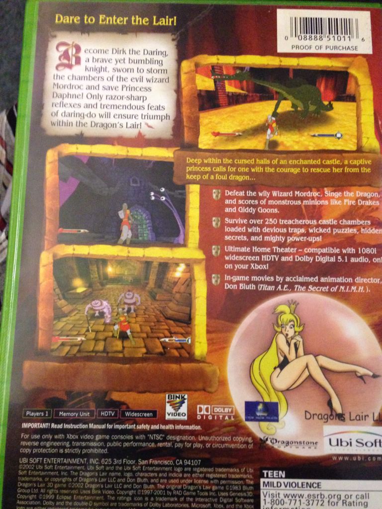 Dragon’s Lair 3D: Return To The Lair - Microsoft Xbox (Ubi Soft - 1) video game collectible [Barcode 008222510116] - Main Image 2