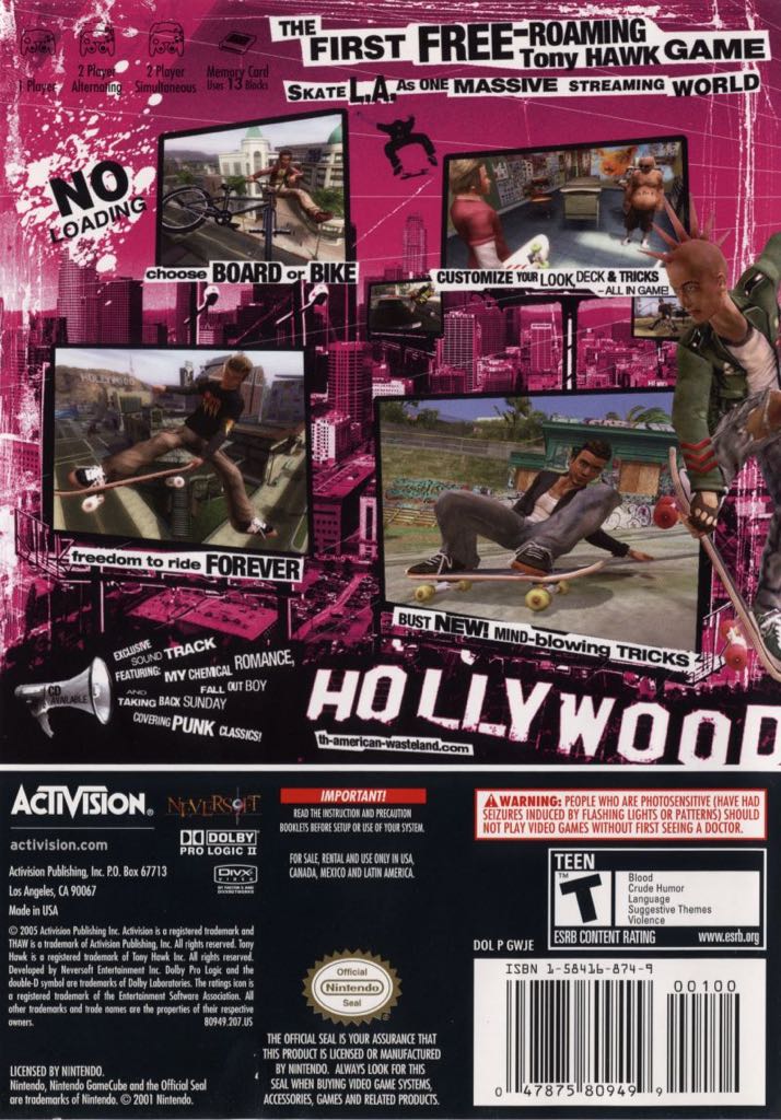 Tony Hawk’s American Wasteland - Nintendo GameCube (Activision - 1-2) video game collectible [Barcode 047875809499] - Main Image 2