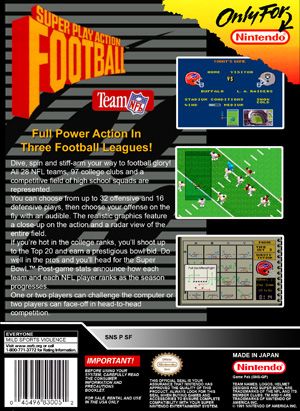 Super Play Action Football - Nintendo Super Nintendo Entertainment System (SNES) video game collectible - Main Image 2