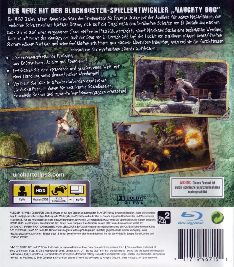 Uncharted 1: Drake’s Fortune - Sony PlayStation 3 (PS3) (Sony Computer Entertainment - 1) video game collectible [Barcode 711719467151] - Main Image 2