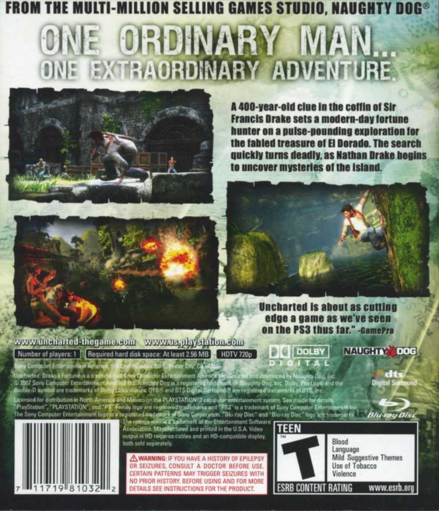 Uncharted: Drake’s Fortune - Sony PlayStation 3 (PS3) (Sony Computer Entertainment - 1) video game collectible - Main Image 2