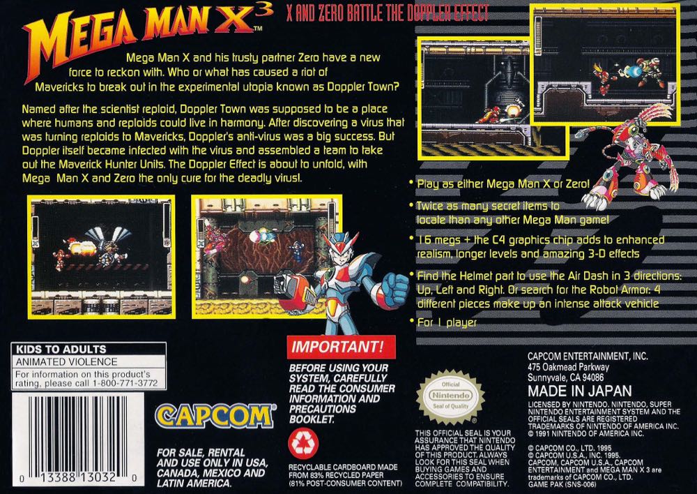 Mega Man X3 - Nintendo Super Nintendo Entertainment System (SNES) (Capcom) video game collectible - Main Image 2