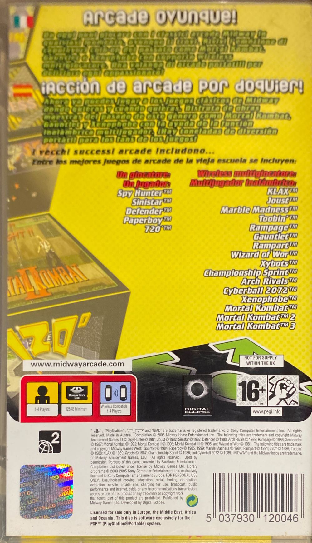 Midway Arcade Treasures: Extended Play - Sony PlayStation Portable (PSP) (Midway - 1) video game collectible [Barcode 5037930120046] - Main Image 2