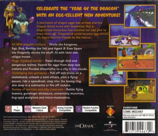 Spyro: Year of the Dragon - Sony PlayStation (Insomniac Games - 1) video game collectible [Barcode 711719446729] - Main Image 2
