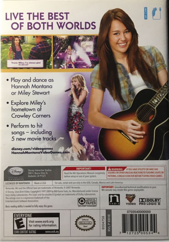 DISNEYHannah Montana The Movie - Nintendo Wii (One) video game collectible [Barcode 712725005344] - Main Image 2