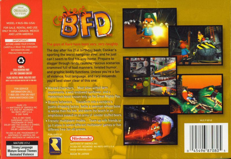Conker’s Bad Fur Day - Nintendo 64 (N64) (Reproduction Cartridge - 4) video game collectible [Barcode 0045496870805] - Main Image 2