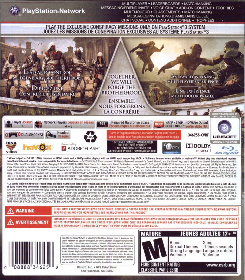 Assassin’s Creed: Brotherhood - Sony PlayStation 3 (PS3) (Ubisoft - 1) video game collectible [Barcode 00008888346258] - Main Image 2