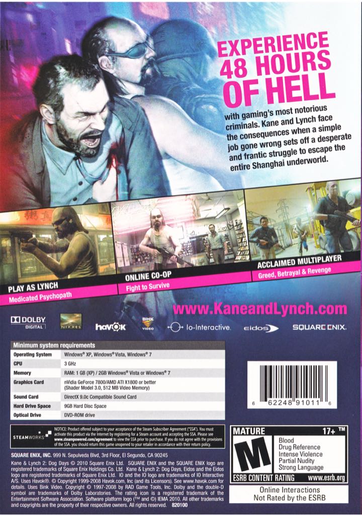 Kane And Lynch 2: Dog Days Limited Edition - Microsoft Xbox 360 (IO Interactive - 2) video game collectible [Barcode 5021290042162] - Main Image 2