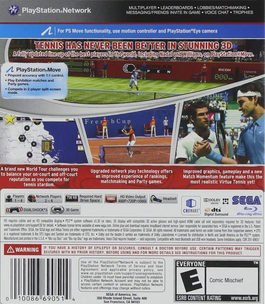 Virtua Tennis (2) 4 - Sony PlayStation 3 (PS3) (Sega - 4) video game collectible [Barcode 010086690514] - Main Image 2