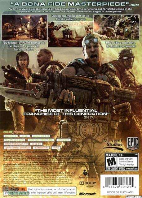 Gears Of War 3 - Microsoft Xbox 360 (Microsoft Game Studios - 1-4) video game collectible [Barcode 885370307986] - Main Image 2