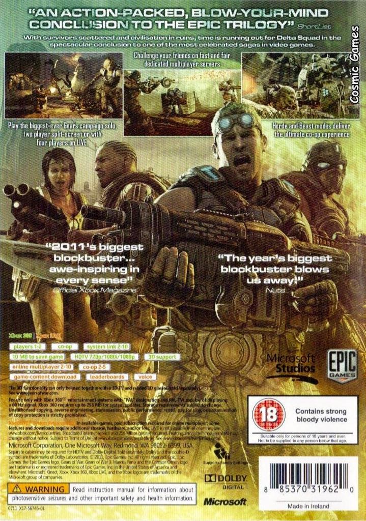 Gears Of War 3 - Microsoft Xbox 360 (Epic Games - 1-2) video game collectible [Barcode 885370350463] - Main Image 2