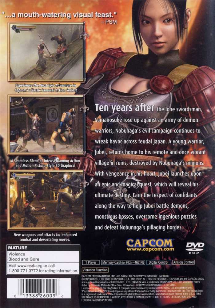 Onimusha 2: Samurai’s Destiny - Sony PlayStation 2 (PS2) (Capcom - 1) video game collectible [Barcode 01338826009] - Main Image 2