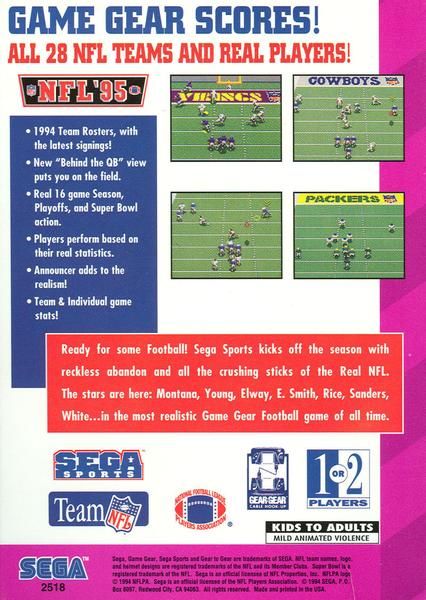 NFL ’95 - Sega Game Gear (Sega Sports - 1-2) video game collectible - Main Image 2