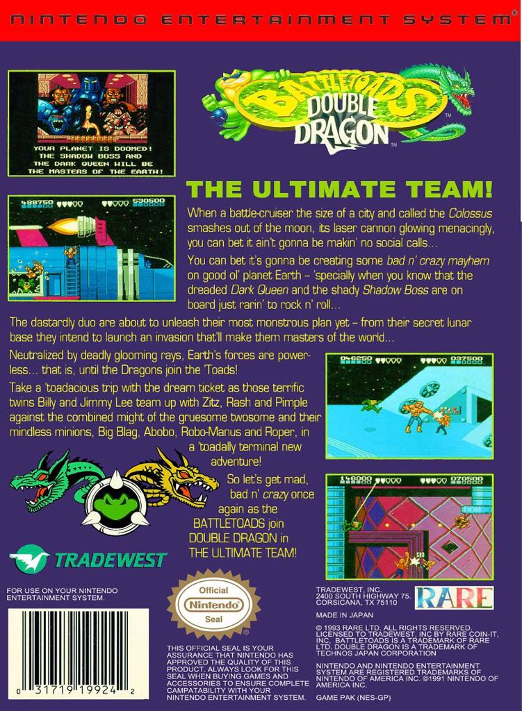 Battletoads & Double Dragon - Nintendo Entertainment System (NES) (Tradewest) video game collectible - Main Image 2