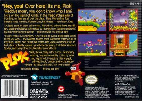 Plok - Nintendo Super Nintendo Entertainment System (SNES) (Nintendo - 1) video game collectible - Main Image 2