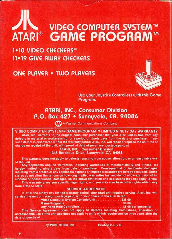 Video Checkers - Atari 2600 (Atari - 2) video game collectible - Main Image 2
