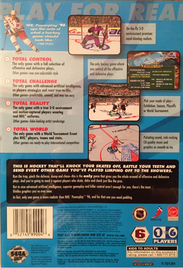 NHL Powerplay ’96 - Sega Saturn (Virgin Interactive Entertainment - 6) video game collectible [Barcode 052145890046] - Main Image 2