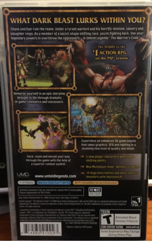 Untold Legends: the Warriors Code - Sony PlayStation Portable (PSP) (Sony Computer Entertainment - 4) video game collectible [Barcode 814582410023] - Main Image 2