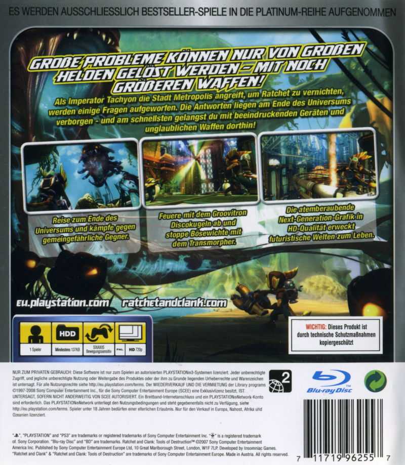 Ratchet And Clack - Tools Of Destruction - Sony PlayStation 3 (PS3) (Sony Computer Entertainment - 1) video game collectible [Barcode 711719961956] - Main Image 2