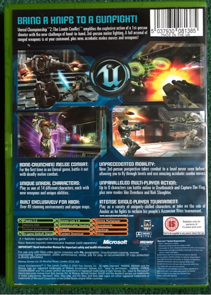Unreal Championship 2: The Liandri Conflict - Microsoft Xbox (Midway - 1-2) video game collectible [Barcode 5037930081385] - Main Image 2
