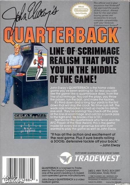 John Elway’s Quarterback - Nintendo Entertainment System (NES) (Tradewest - 2) video game collectible [Barcode 031719198849] - Main Image 2