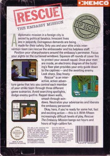 Rescue: The Embassy Mission - Nintendo Entertainment System (NES) (Infogrames - 1) video game collectible [Barcode 044499000080] - Main Image 2