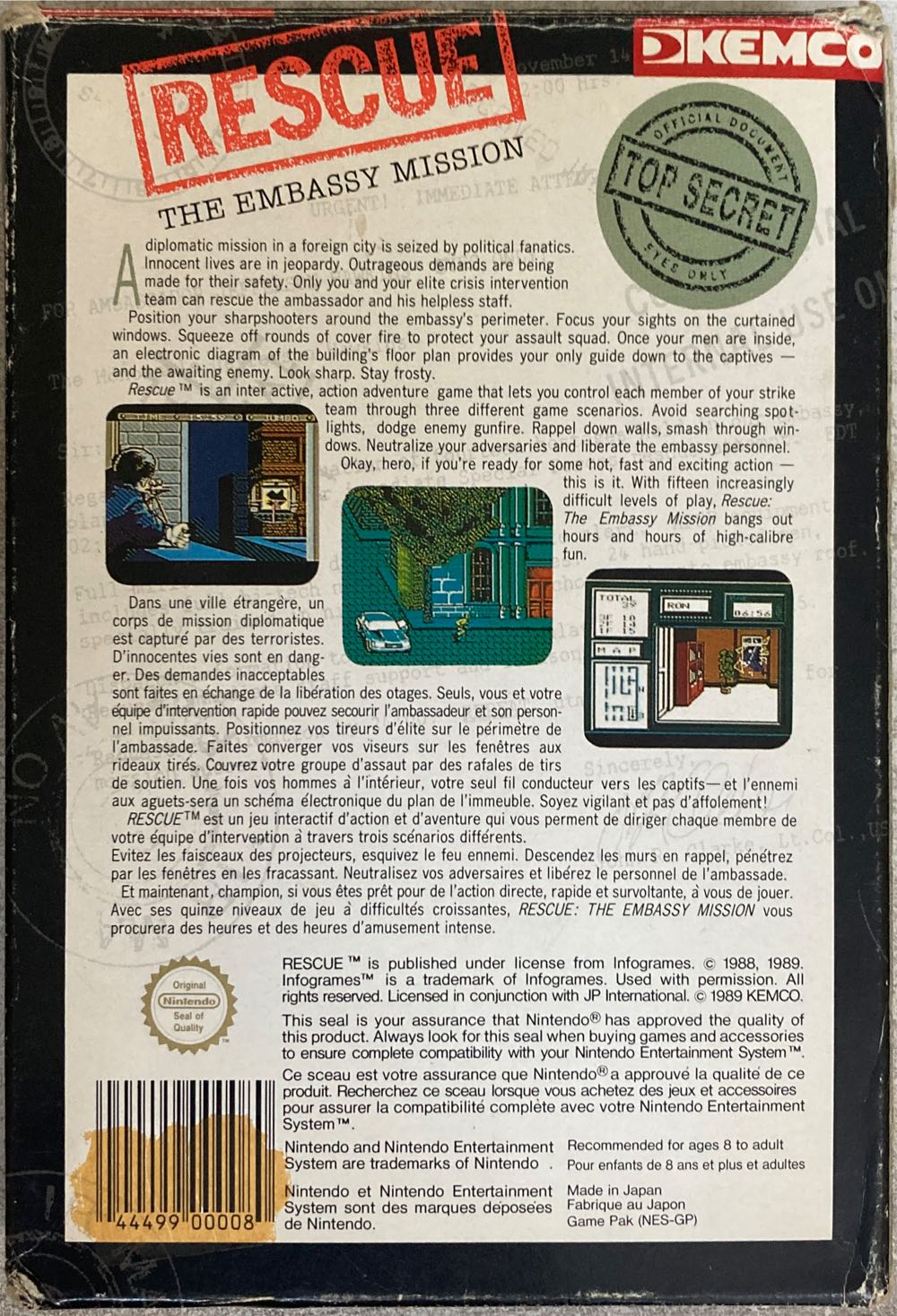 Rescue: The Embassy Mission - Nintendo Entertainment System (NES) (Infogrames - 1) video game collectible [Barcode 044499000080] - Main Image 3