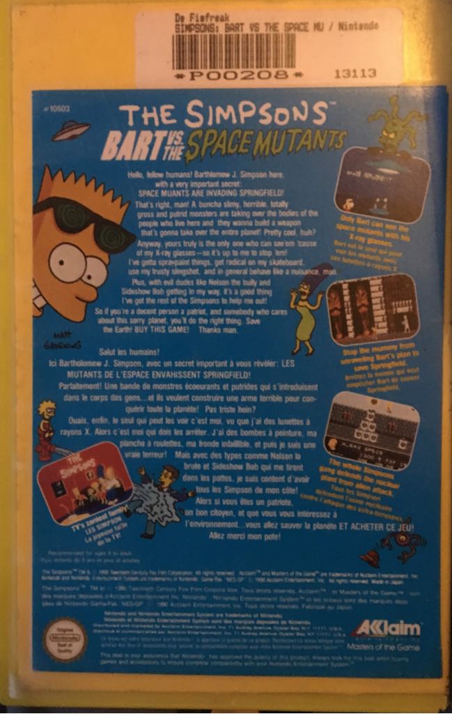 The Simpsons: Bart vs. the Space Mutants - Nintendo Entertainment System (NES) (Aklaim Entertainment) video game collectible - Main Image 2