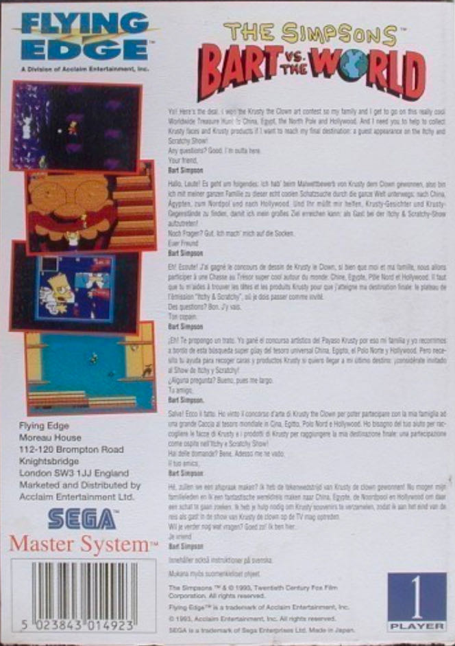 The Simpsons: Bart vs. the World - Sega Master System (1) video game collectible - Main Image 2