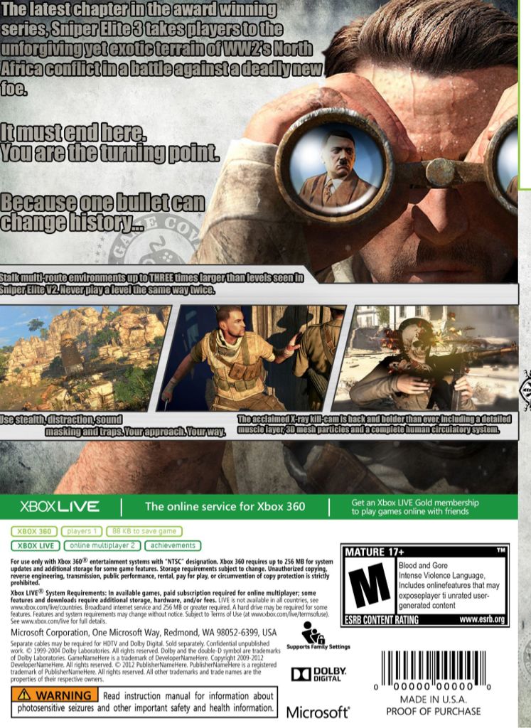 Sniper - Microsoft Xbox 360 video game collectible [Barcode 777724490157] - Main Image 2