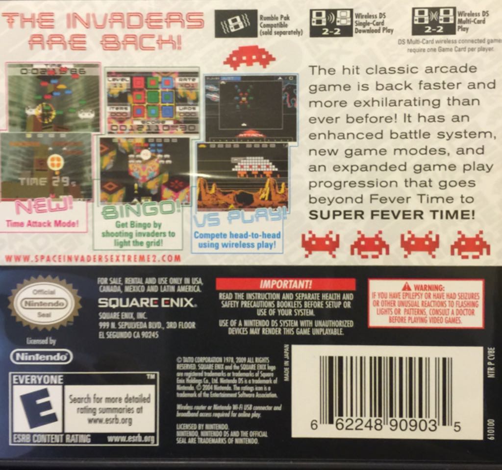 Space Invaders Extreme 2 - Nintendo DS (Square Enix - 1-2) video game collectible [Barcode 662248909035] - Main Image 2