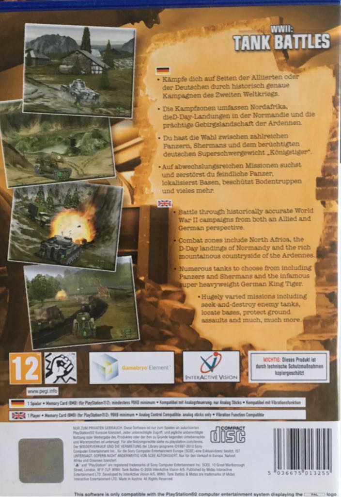 WWII: Tank Battles - Sony PlayStation 2 (PS2) (1) video game collectible [Barcode 5036675013255] - Main Image 2