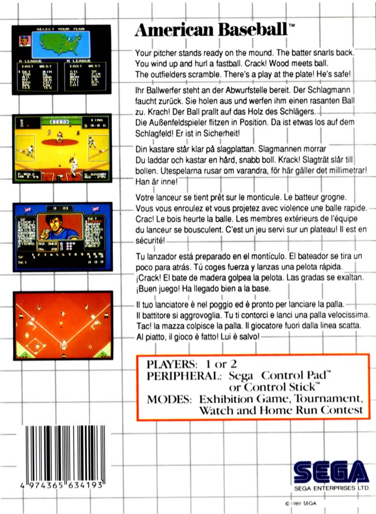 American Baseball - Sega Master System (Sega - 2) video game collectible [Barcode 4974365634193] - Main Image 2