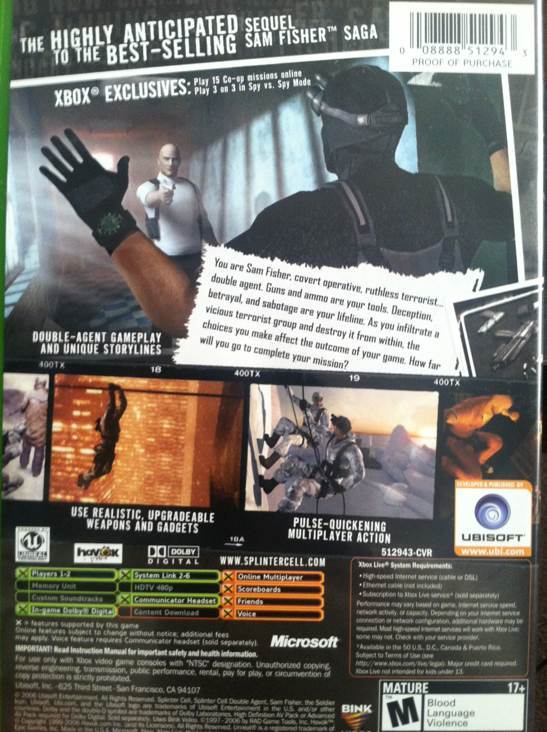 Tom Clancy’s Splinter Cell: Double Agent - Microsoft Xbox (Ubisoft - 2) video game collectible [Barcode 008888512943] - Main Image 2