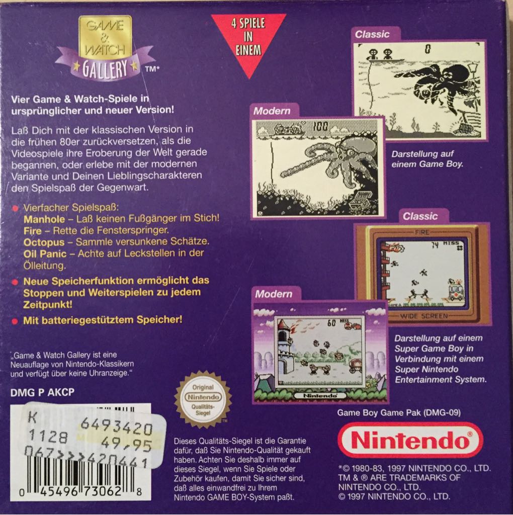 Game & Watch Gallery - Nintendo Game Boy (Nintendo - 1) video game collectible [Barcode 045496730628] - Main Image 2