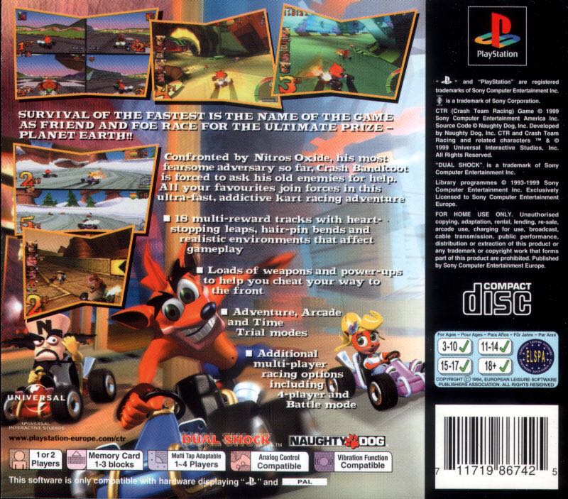 CTR: Crash Team Racing - Sony PlayStation (Sony Computer Entertainment - 1-2) video game collectible [Barcode 711719248729] - Main Image 2