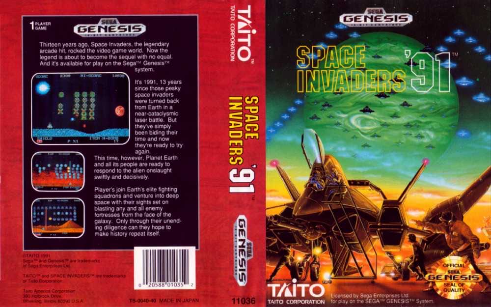 Space Invaders ’91 - Sega Genesis (Mega Drive) (Taito Corporation - 1) video game collectible [Barcode 020588010352] - Main Image 3