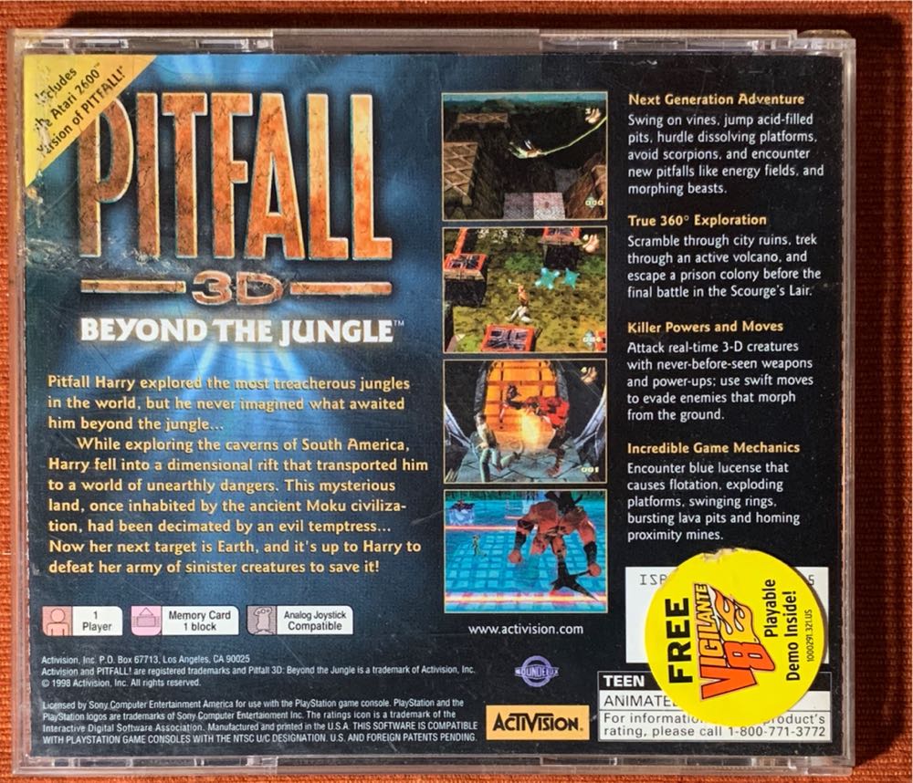 Pitfall 3D: Beyond The Jungle - Sony PlayStation (Activision - 1) video game collectible [Barcode 047875550308] - Main Image 2