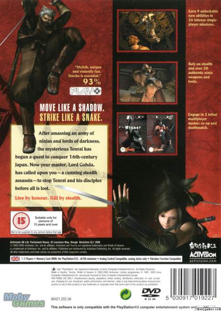 Tenchu: Wrath of Heaven - Sony PlayStation 2 (PS2) (Activision - 2) video game collectible [Barcode 5030917019227] - Main Image 2