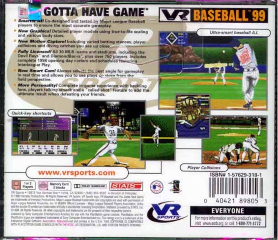VR Baseball 99 - Sony PlayStation (Interplay - 1-2) video game collectible [Barcode 040421898053] - Main Image 2