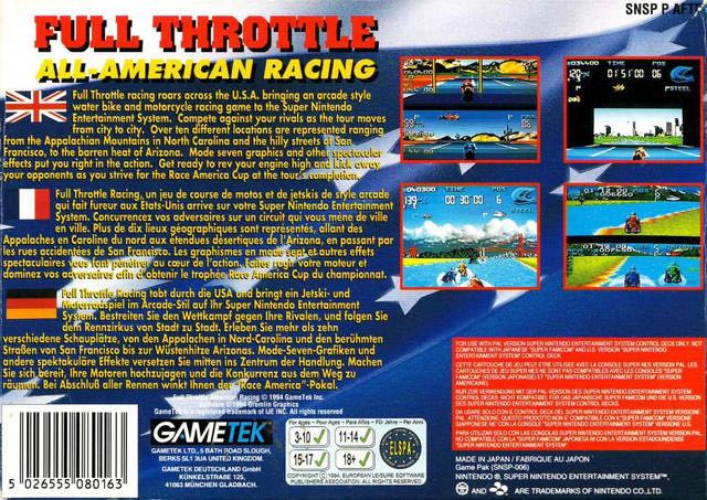 Full Throttle: All-American Racing - Nintendo Super Nintendo Entertainment System (SNES) (CyberSoft - 1-2) video game collectible - Main Image 2
