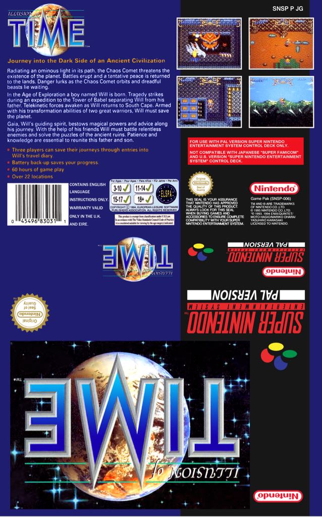 Illusion of Time - Nintendo Super Nintendo Entertainment System (SNES) (Nintendo - 1) video game collectible [Barcode 6037396330279] - Main Image 2