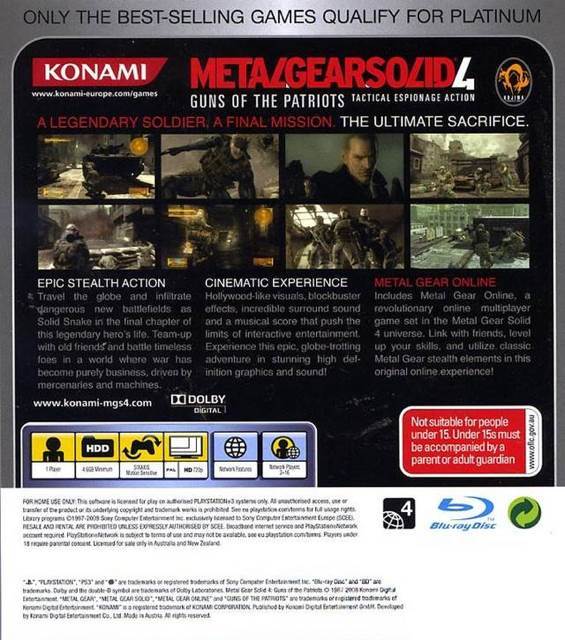 Metal Gear Solid 4: Guns of the Patriots (Platinum) - Sony PlayStation 3 (PS3) (Konami - 1) video game collectible [Barcode 4012927051122] - Main Image 2