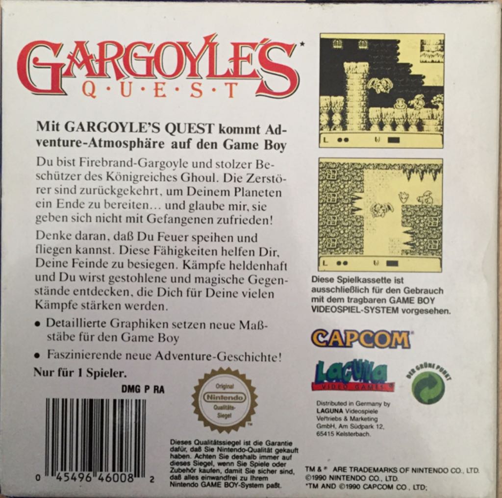 Gargoyle’s Quest - Nintendo Game Boy (Capcom - 1) video game collectible [Barcode 045496460082] - Main Image 2