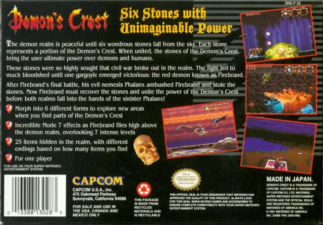 Demon’s Crest - Nintendo Super Nintendo Entertainment System (SNES) (Capcom - 1) video game collectible - Main Image 2