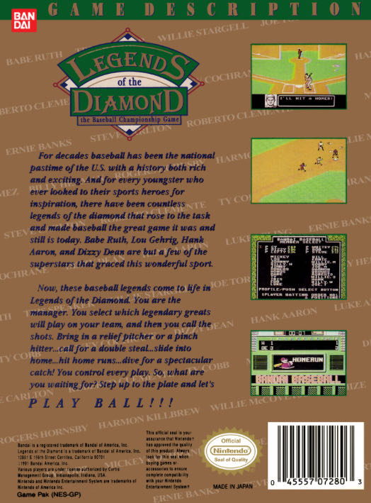 Legends of the Diamond: The Baseball Championship Game - Nintendo Entertainment System (NES) (Bandai - 1-2) video game collectible - Main Image 2