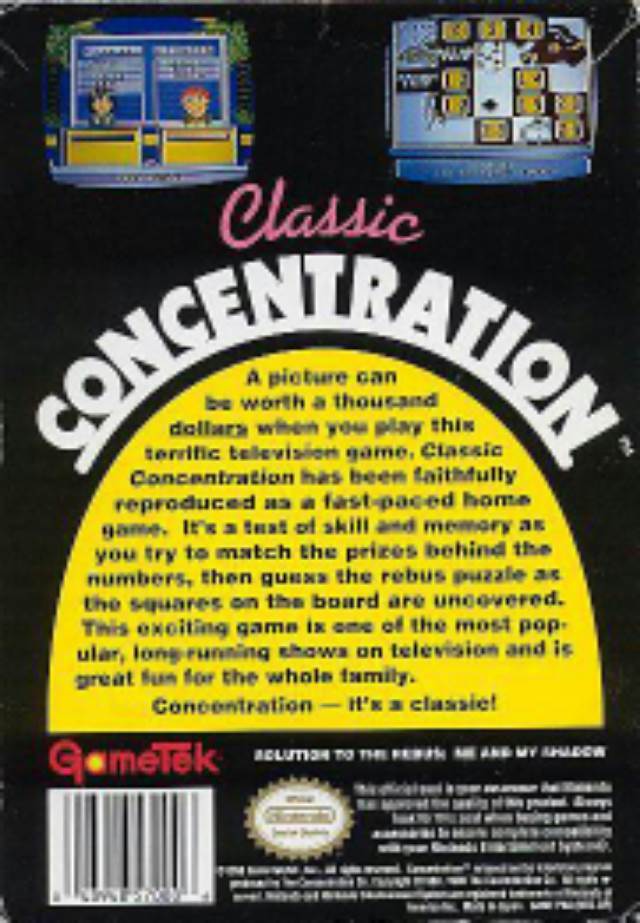 Classic Concentration - Nintendo Entertainment System (NES) video game collectible - Main Image 2