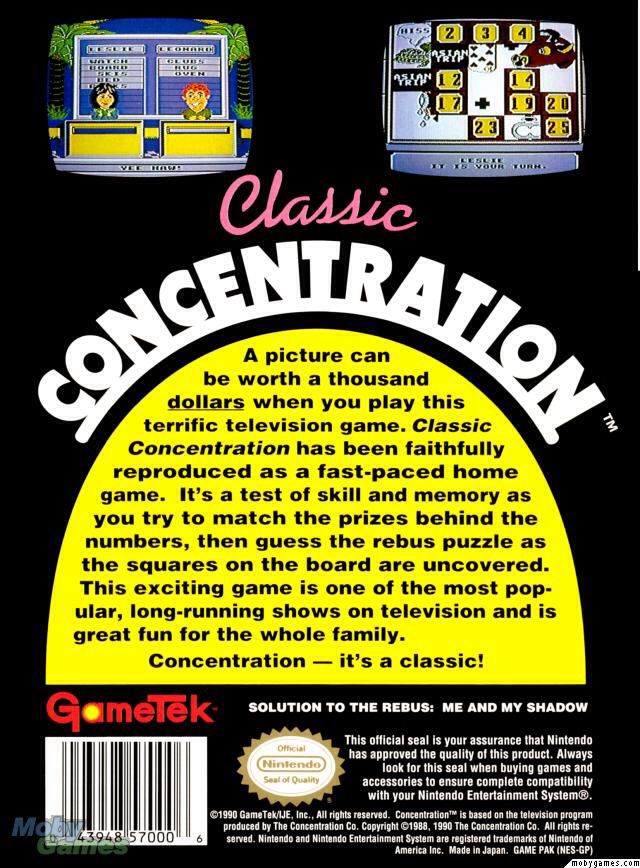 Classic Concentration - Nintendo Entertainment System (NES) (GameTek) video game collectible - Main Image 2